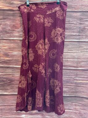 Eastern Serenity| Women's Wide-Leg Floral Pants in Burgundy| Medium